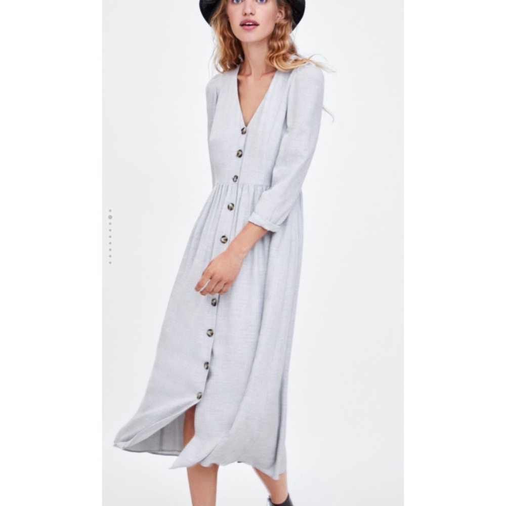 NWT ZARA Grey Button Dress SZ XS